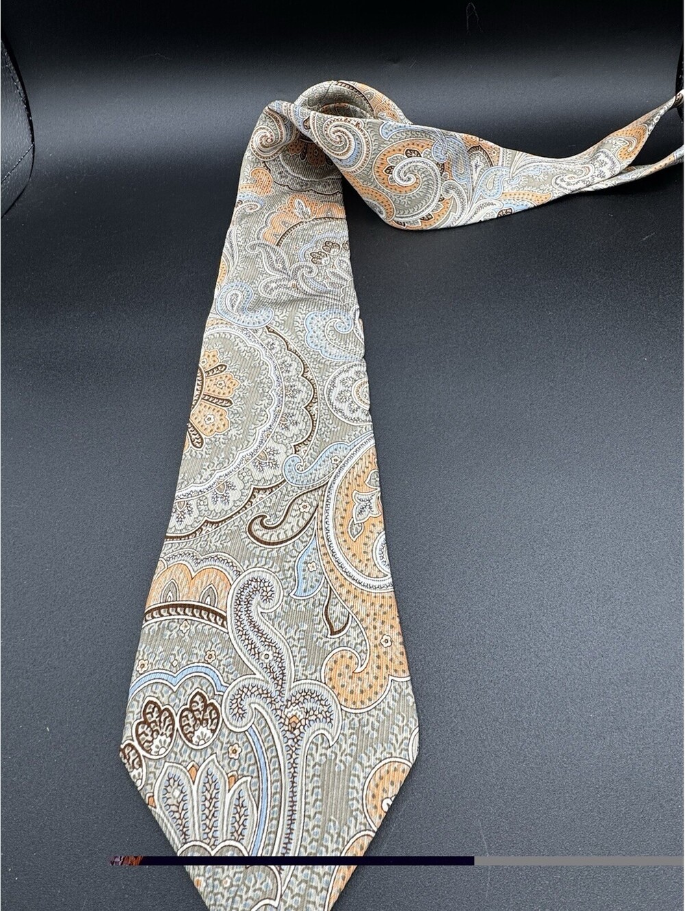 Vintage Nautica Silk Tie Paisley Sage Blue Orange Made USA 59x3.25